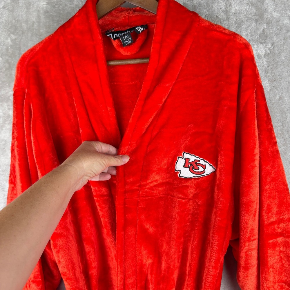 Kansas City Chiefs Red Plush Bathrobe L/XL NFL Loungewear Belted football